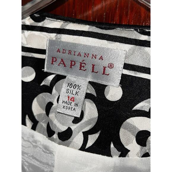 ADRIANA PAPELL BLACK GRAY WHITE FLORAL 100% SILK JACKET BLAZER SIZE 14 - Picture 5 of 5